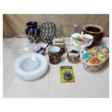 Italian Vases, Bird Etched Salad Bowl & Plate Set,