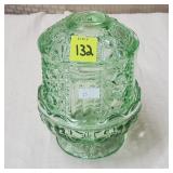 Indiana Glass Stars & Bars Mint Green Fairy Lamp