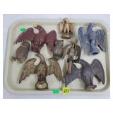 Lot of Brass Owls, Metal Eagle Finials, Valley