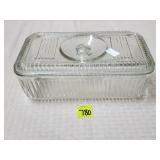 Vtg Federal Ribbed Glass Refrigerator Dish w/ Lid