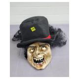 Creepy Halloween Mask w/ Top Hat & Long Hair