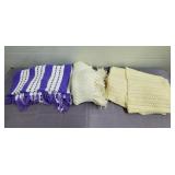 Purple Afghan Blanket, 2 White Afghan Blankets