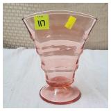Pink Depression Ribbed Optic Glass Vase, 7"H