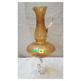 17 1/2" H Amber Glass Pedestal Pitcher Wide Bottom