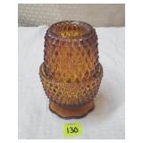 Indiana Glass Diamond Point Amber Fairy Lamp