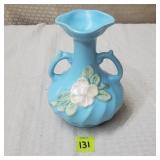 Vtg Weller Pottery Blue Cameo Floral Vase, 6"H