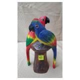 Vintage Hand Carved Wood Parrots Sculpture