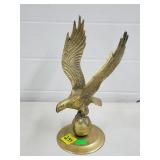 Vtg Solid Brass Eagle Perch on Globe Statue