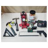Hydraulic Jack (No Pole), Bungee Cords, Hammers