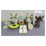Lot of Easter Bunny Statues, Hallmark Crucifix,