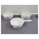 Lot of Vtg Corningware Blue Cornflower Sauce