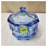 Vtg Indian Glass Concord Blue Octangonal Candy