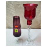 Ruby Red Glass Spiral Candle Holder Stemware &