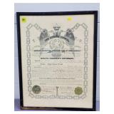 1944 Masonic 32nd Degree Certificate in Frame
