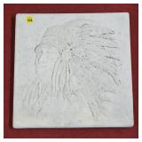Concrete Style Cast Plaque of Native American