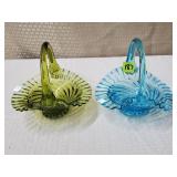 Fenton Blue & Olive Swirl Basket