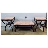 Antique Red Marble Top Coffee Table & End Tables