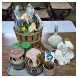 Lot of Outdoor Planters, Tablecloths, Vases,