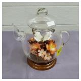 7" H Butterfly Floral Glass Decorative Teapot