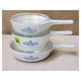 Set of 3 Vtg Corningware Blue Cornflowers Saucepan