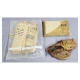 Vtg Leather Baseball Glove, Ephemera Lot