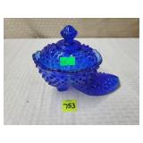 Blue Colbalt Hobnail Candy Shoe with Lid.