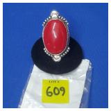 Red Coral Size 7 German Silver Ring
