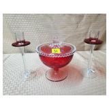 Vtg Ruby Red Cranberry Flash Glass Compote &