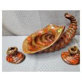 Vintage Ceramic Brown & Orange Cornucopia