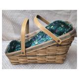 Longaberger Handwoven Basket w/ Green Floral Liner