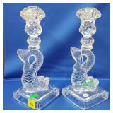 Pair of Viking Dalzell Clear Fish Candlesticks