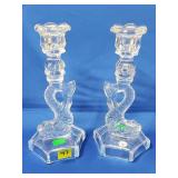 Pair of Viking Dalzell Clear Fish Candlesticks