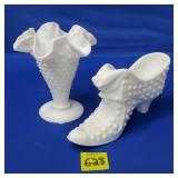 Shoe and Small Vase Milk Glass