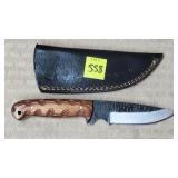 Damascus Steel Knife w/ Leather Sheath