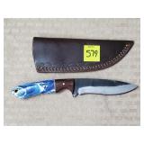 Damascus Steel Knife w/ Leather Sheath