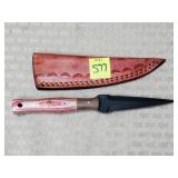 Damascus Steel Dagger w/ Leather Sheath