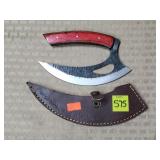 Damascus Steel Ulu Knife w/ Leather Sheath