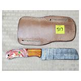 Damascus Steel Knife W/ Leather Sheath