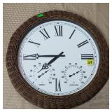 Wicker Indoor/Outdoor Wall Clock w/ Thermometer