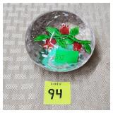 Art Glass Roses Round Paperweight
