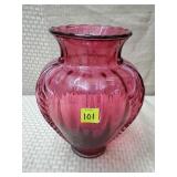 Fenton International Cranberry Ribbed Vase - 9 1/4