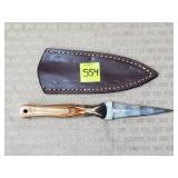 Damascus Steel Dagger Knife w/ Leather Sheath