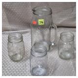 Mason Jar Pitcher w/ 3 Mason Jars