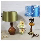 Brass Eagle Amber Glass Table Lamp, Stoneware