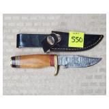 Damascus Steel Knife W/ Leather Sheath