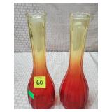 Pair of Jeannette Glass Amberina Bud Vases