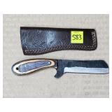 Damascus Steel Knife w/ Leather Sheath