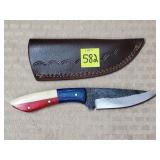 Damascus Steel Knife w/ Leather Sheath