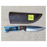 Damascus Steel Knife W/ Leather Sheath
