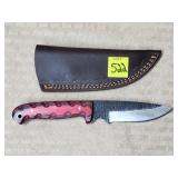 Damascus Steel Knife W/ Leather Sheath